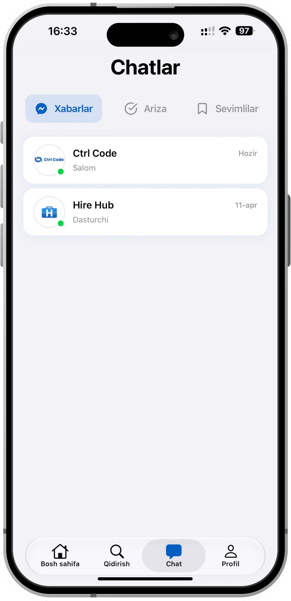 Hire Hub app screen