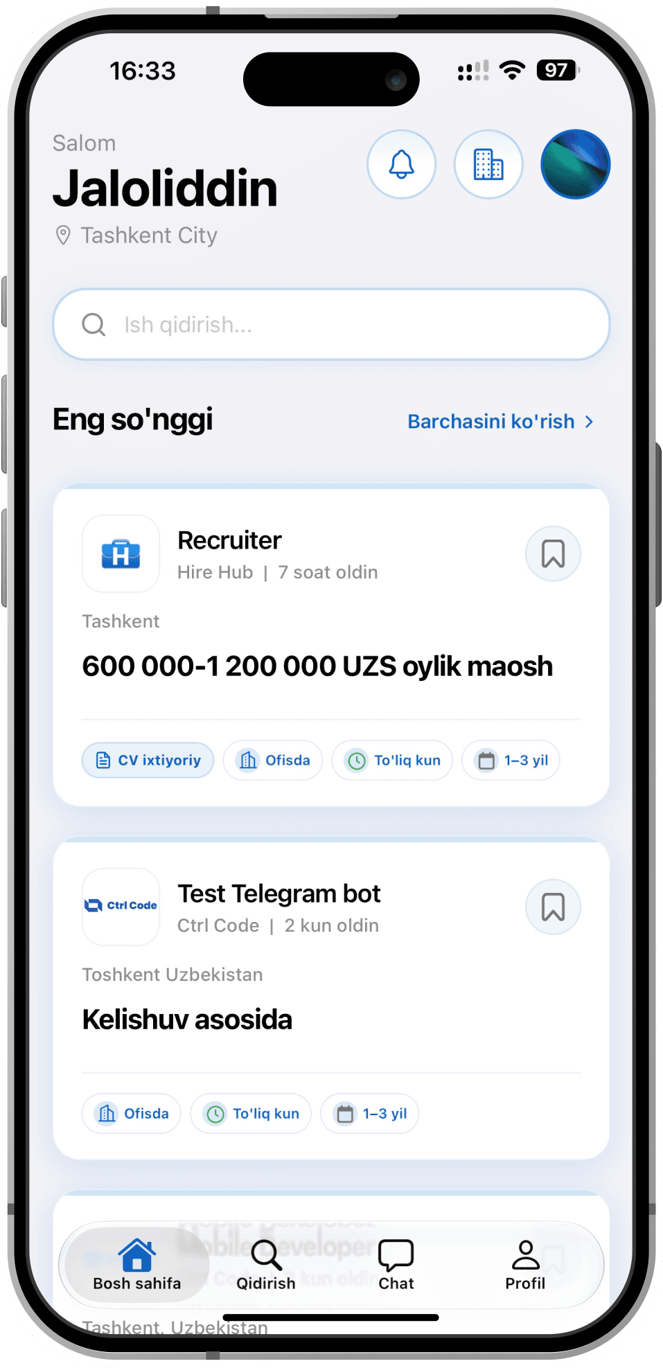 HireHub mobile app job feed